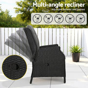 Gardeon Recliner Chair Sun lounge Wicker Lounger Outdoor Furniture Patio Adjustable Black