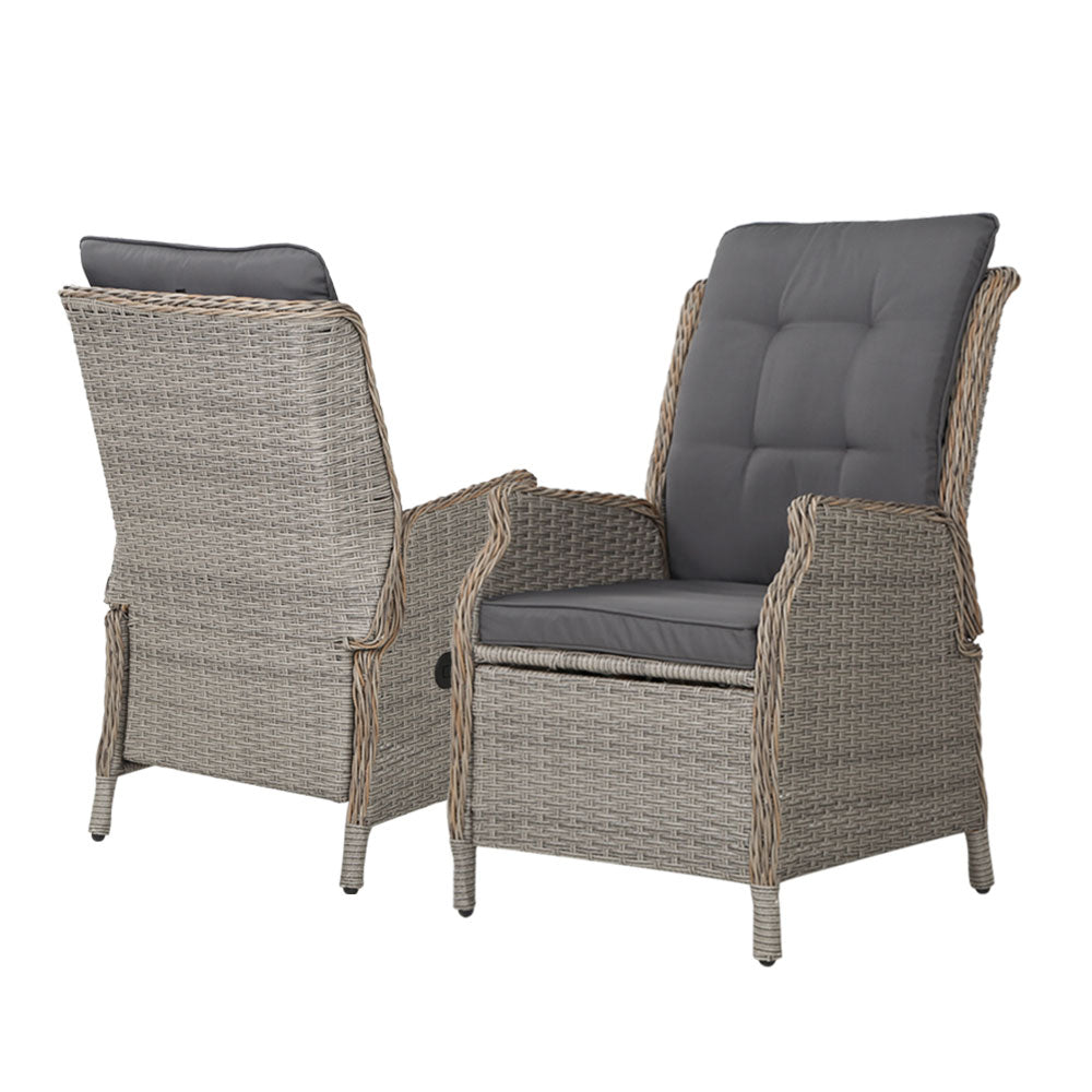 Gardeon Recliner Chair Sun lounge Wicker Lounger Outdoor Furniture Patio Adjustable Grey ODF-RCL-RW-CHOTM-GE
