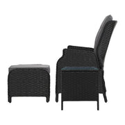 Gardeon 5PC Recliner Chairs Table Sun lounge Wicker Outdoor Furniture Adjustable Black ODF-RCL-RW-CHOTTB-5BK