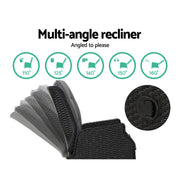 Gardeon 5PC Recliner Chairs Table Sun lounge Wicker Outdoor Furniture Adjustable Black ODF-RCL-RW-CHOTTB-5BK