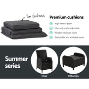 Gardeon 5PC Recliner Chairs Table Sun lounge Wicker Outdoor Furniture Adjustable Black ODF-RCL-RW-CHOTTB-5BK