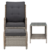 Gardeon 5PC Recliner Chairs Table Sun lounge Wicker Outdoor Furniture Adjustable Grey ODF-RCL-RW-CHOTTB-5GE