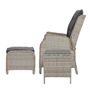 Gardeon 5PC Recliner Chairs Table Sun lounge Wicker Outdoor Furniture Adjustable Grey ODF-RCL-RW-CHOTTB-5GE