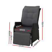 Gardeon 2PC Recliner Chairs Sun lounge Wicker Lounger Outdoor Furniture Adjustable Black ODF-RCL-RW-FT-BKX2