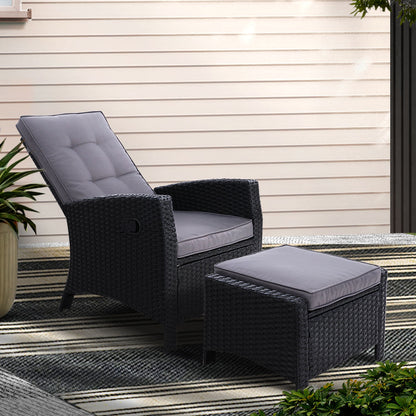 Gardeon Recliner Chair Sun lounge Wicker Lounger Outdoor Patio Furniture Adjustable Black ODF-RECLINER-CHOTM-BK