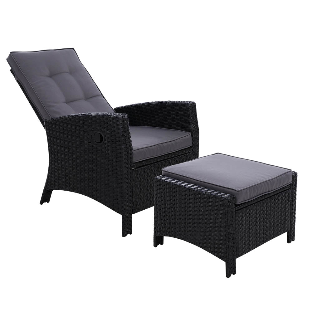 Gardeon Recliner Chair Sun lounge Wicker Lounger Outdoor Patio Furniture Adjustable Black ODF-RECLINER-CHOTM-BK