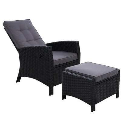 Gardeon Recliner Chair Sun lounge Wicker Lounger Outdoor Patio Furniture Adjustable Black ODF-RECLINER-CHOTM-BK