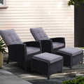 Gardeon 2PC Recliner Chairs Sun lounge Wicker Lounger Outdoor Furniture Adjustable Black ODF-RECLINER-CHOTM-BKX2