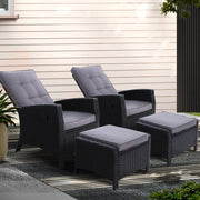 Gardeon 2PC Recliner Chairs Sun lounge Wicker Lounger Outdoor Furniture Adjustable Black ODF-RECLINER-CHOTM-BKX2
