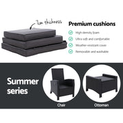 Gardeon 2PC Recliner Chairs Sun lounge Wicker Lounger Outdoor Furniture Adjustable Black ODF-RECLINER-CHOTM-BKX2