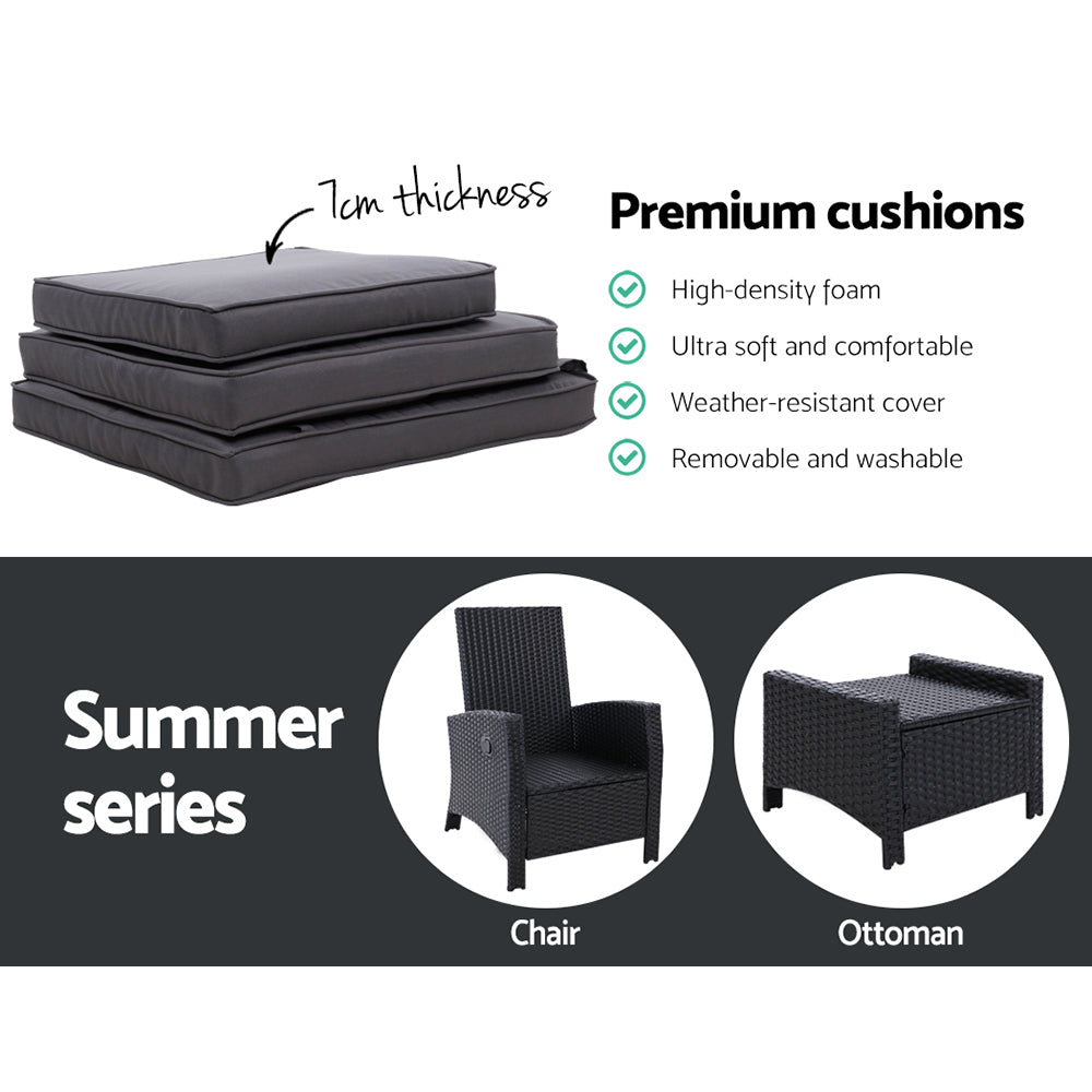 Gardeon 2PC Recliner Chairs Sun lounge Wicker Lounger Outdoor Furniture Adjustable Black ODF-RECLINER-CHOTM-BKX2
