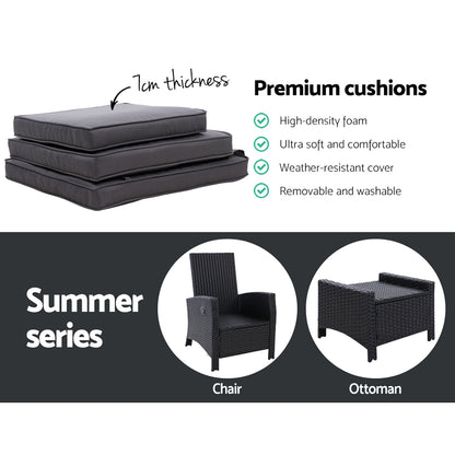 Gardeon 2PC Recliner Chairs Sun lounge Wicker Lounger Outdoor Furniture Adjustable Black ODF-RECLINER-CHOTM-BKX2