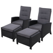 Gardeon 2PC Recliner Chairs Sun lounge Wicker Lounger Outdoor Furniture Adjustable Black ODF-RECLINER-CHOTM-BKX2