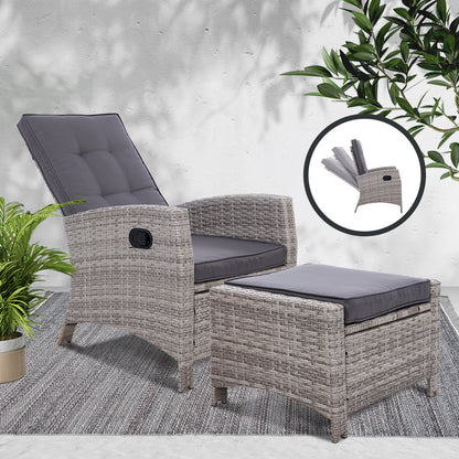 Gardeon Recliner Chair Sun lounge Wicker Lounger Outdoor Patio Furniture Adjustable Grey ODF-RECLINER-CHOTM-GE