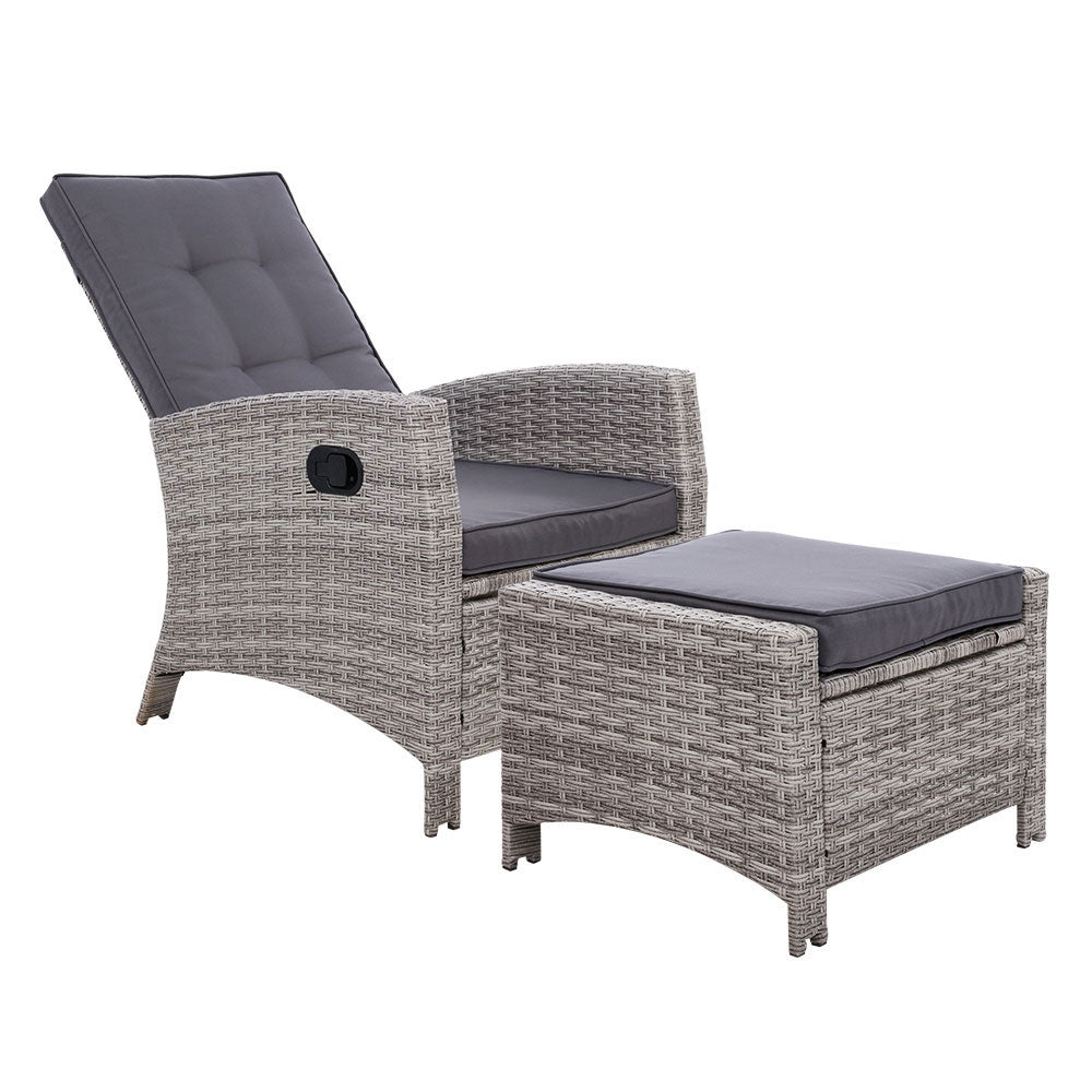 Gardeon Recliner Chair Sun lounge Wicker Lounger Outdoor Patio Furniture Adjustable Grey ODF-RECLINER-CHOTM-GE