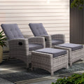Gardeon 2PC Recliner Chairs Sun lounge Wicker Lounger Outdoor Furniture Adjustable Grey ODF-RECLINER-CHOTM-GEX2