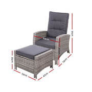 Gardeon 2PC Recliner Chairs Sun lounge Wicker Lounger Outdoor Furniture Adjustable Grey ODF-RECLINER-CHOTM-GEX2