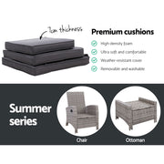 Gardeon 2PC Recliner Chairs Sun lounge Wicker Lounger Outdoor Furniture Adjustable Grey ODF-RECLINER-CHOTM-GEX2