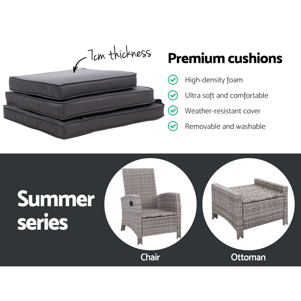 Gardeon 2PC Recliner Chairs Sun lounge Wicker Lounger Outdoor Furniture Adjustable Grey ODF-RECLINER-CHOTM-GEX2