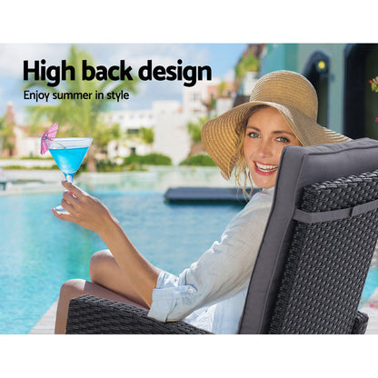 Gardeon 3PC Recliner Chairs Table Sun lounge Wicker Outdoor Furniture Adjustable Black ODF-RECLINER-CHOTTB-3BK