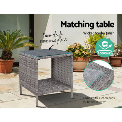 Gardeon 3PC Recliner Chairs Table Sun lounge Wicker Outdoor Furniture Adjustable Grey ODF-RECLINER-CHOTTB-3GE