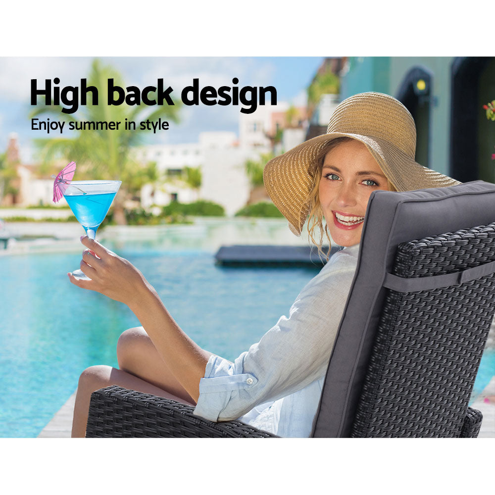 Gardeon 5PC Recliner Chairs Table Sun lounge Wicker Outdoor Furniture Adjustable Black ODF-RECLINER-CHOTTB-5BK