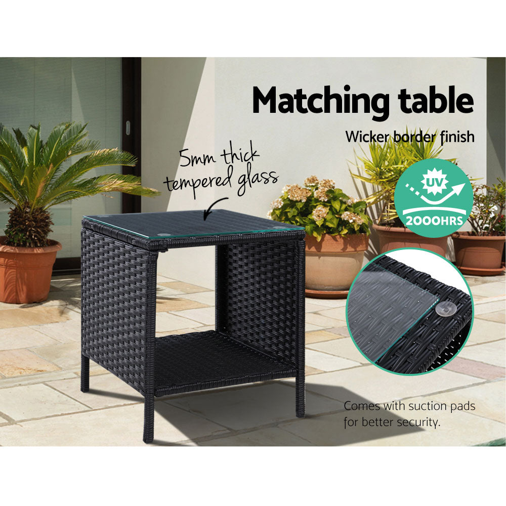 Gardeon 5PC Recliner Chairs Table Sun lounge Wicker Outdoor Furniture Adjustable Black ODF-RECLINER-CHOTTB-5BK