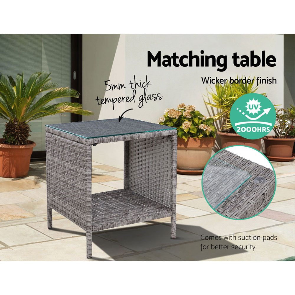 Gardeon 5PC Recliner Chairs Table Sun lounge Wicker Outdoor Furniture Adjustable Grey ODF-RECLINER-CHOTTB-5GE
