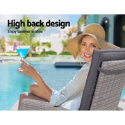 Gardeon 5PC Recliner Chairs Table Sun lounge Wicker Outdoor Furniture Adjustable Grey ODF-RECLINER-CHOTTB-5GE