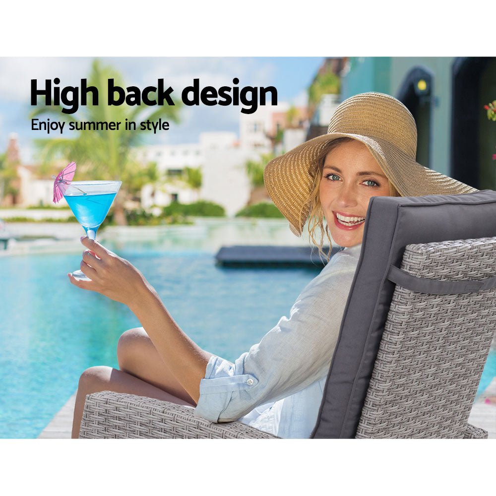 Gardeon 5PC Recliner Chairs Table Sun lounge Wicker Outdoor Furniture Adjustable Grey ODF-RECLINER-CHOTTB-5GE