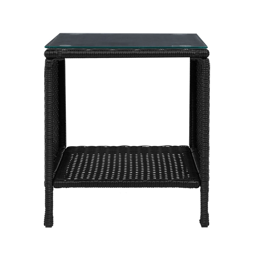 Gardeon Coffee Side Table Wicker Desk Rattan Outdoor Furniture Garden Black ODF-RECLINER-TB-BK
