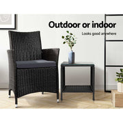 Gardeon Coffee Side Table Wicker Desk Rattan Outdoor Furniture Garden Black ODF-RECLINER-TB-BK