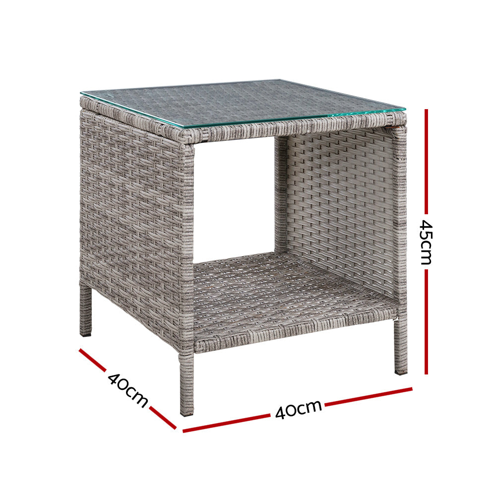 Gardeon Coffee Side Table Wicker Desk Rattan Outdoor Furniture Garden Grey ODF-RECLINER-TB-GE