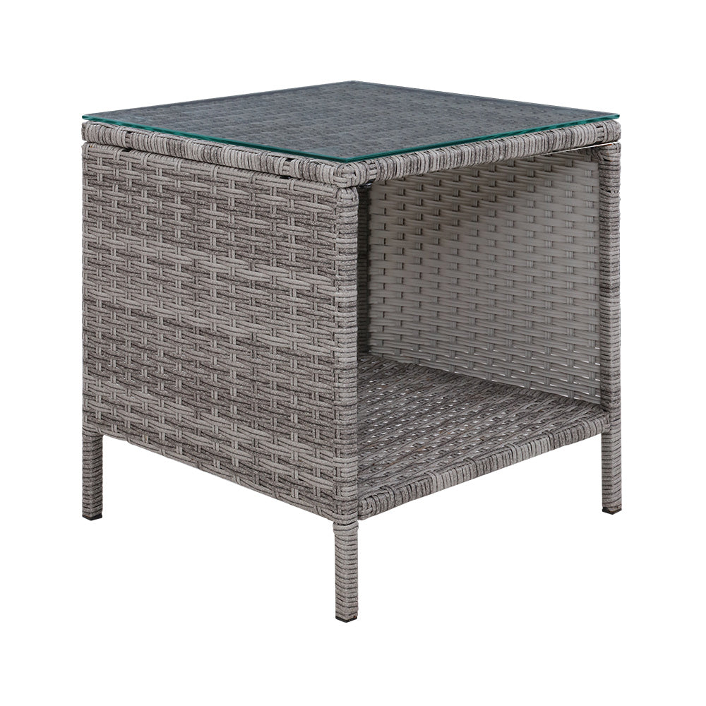 Gardeon Coffee Side Table Wicker Desk Rattan Outdoor Furniture Garden Grey ODF-RECLINER-TB-GE