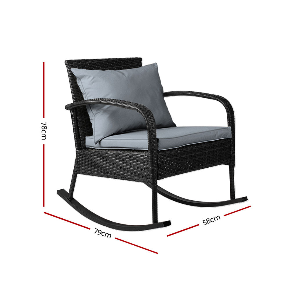 Gardeon Outdoor Furniture Rocking Chair Wicker Garden Patio Lounge Setting Black ODF-ROCK-E-CHAIR-BK