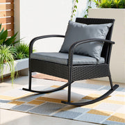 Gardeon Outdoor Furniture Rocking Chair Wicker Garden Patio Lounge Setting Black ODF-ROCK-E-CHAIR-BK