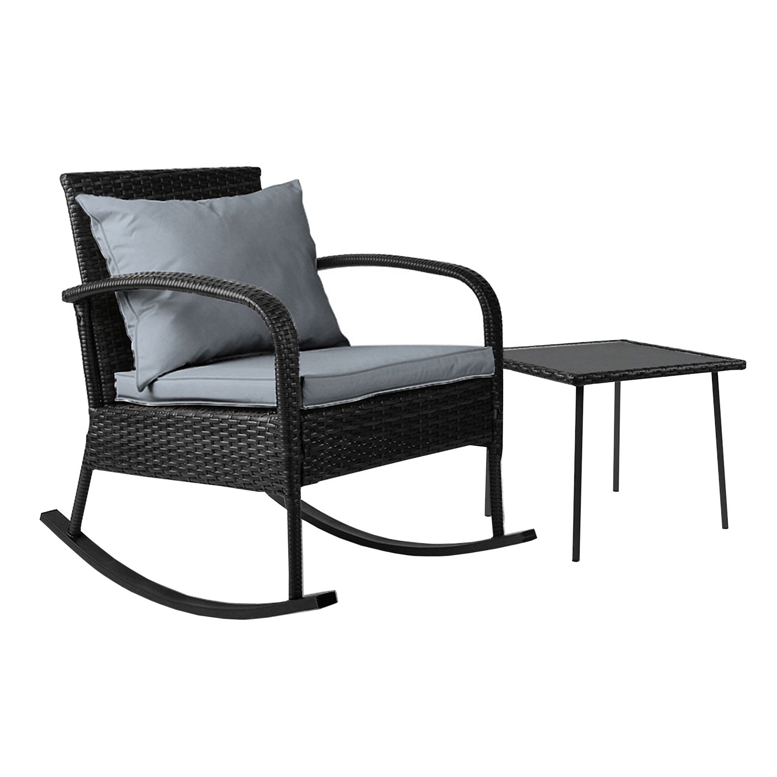 Gardeon 2PC Rocking Chair Table Wicker Outdoor Furniture Patio Lounge Setting ODF-ROCK-E-CHTB-BK