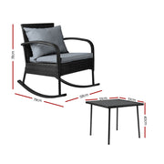 Gardeon 2PC Rocking Chair Table Wicker Outdoor Furniture Patio Lounge Setting ODF-ROCK-E-CHTB-BK