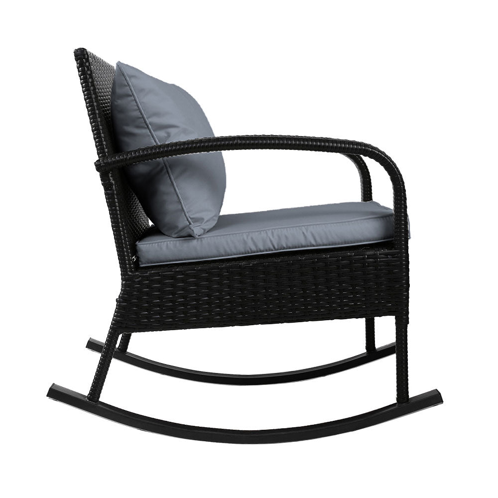 Gardeon 2PC Rocking Chair Table Wicker Outdoor Furniture Patio Lounge Setting ODF-ROCK-E-CHTB-BK