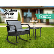 Gardeon 2PC Rocking Chair Table Wicker Outdoor Furniture Patio Lounge Setting ODF-ROCK-E-CHTB-BK
