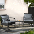 Gardeon 3PC Rocking Chair Table Wicker Outdoor Furniture Patio Bistro Set Black ODF-ROCK-E-SET-BK