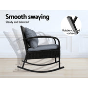 Gardeon 3PC Rocking Chair Table Wicker Outdoor Furniture Patio Bistro Set Black ODF-ROCK-E-SET-BK