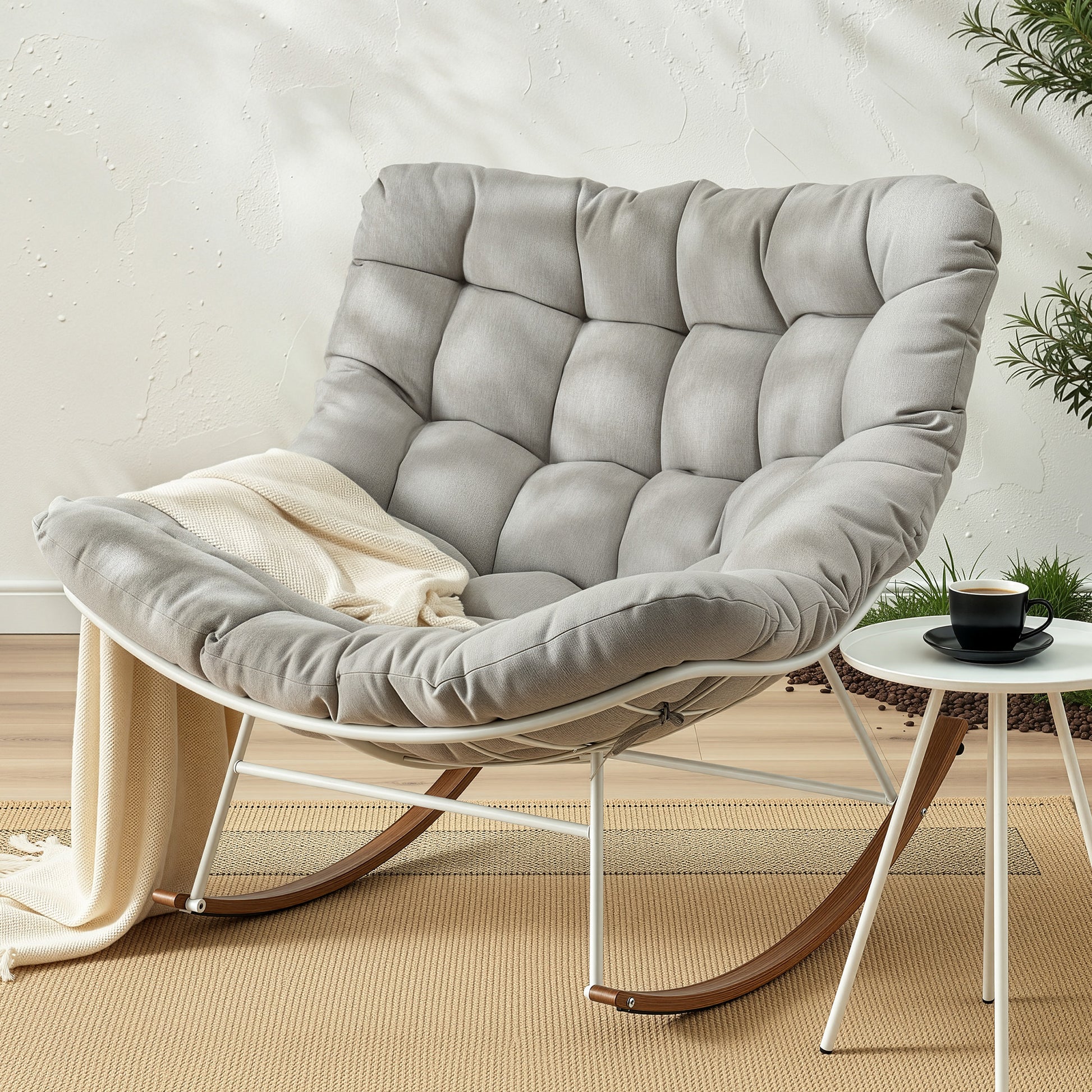 Gardeon Outdoor Rocking Chair Furniture Papasan Recliner Garden Patio Lounge Setting White ODF-ROCK-ST-WH