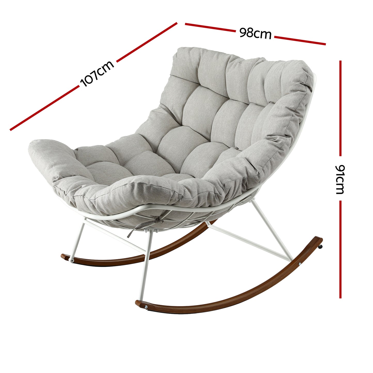 Gardeon Outdoor Rocking Chair Furniture Papasan Recliner Garden Patio Lounge Setting White ODF-ROCK-ST-WH