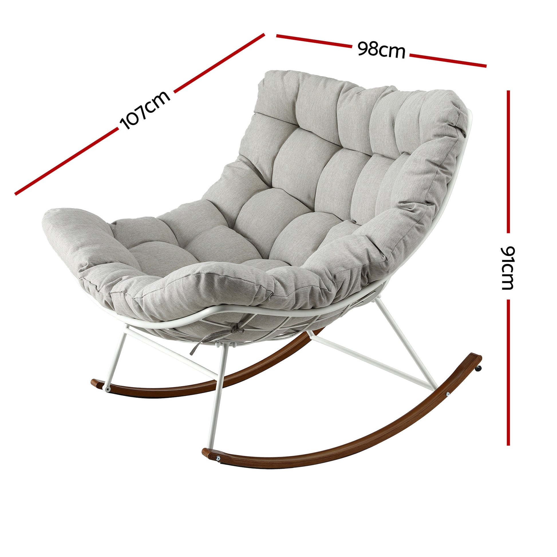 Gardeon Outdoor Rocking Chair Furniture Papasan Recliner Garden Patio Lounge Setting White ODF-ROCK-ST-WH