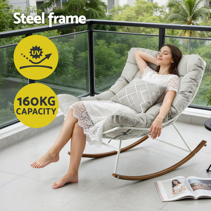 Gardeon Outdoor Rocking Chair Furniture Papasan Recliner Garden Patio Lounge Setting White ODF-ROCK-ST-WH