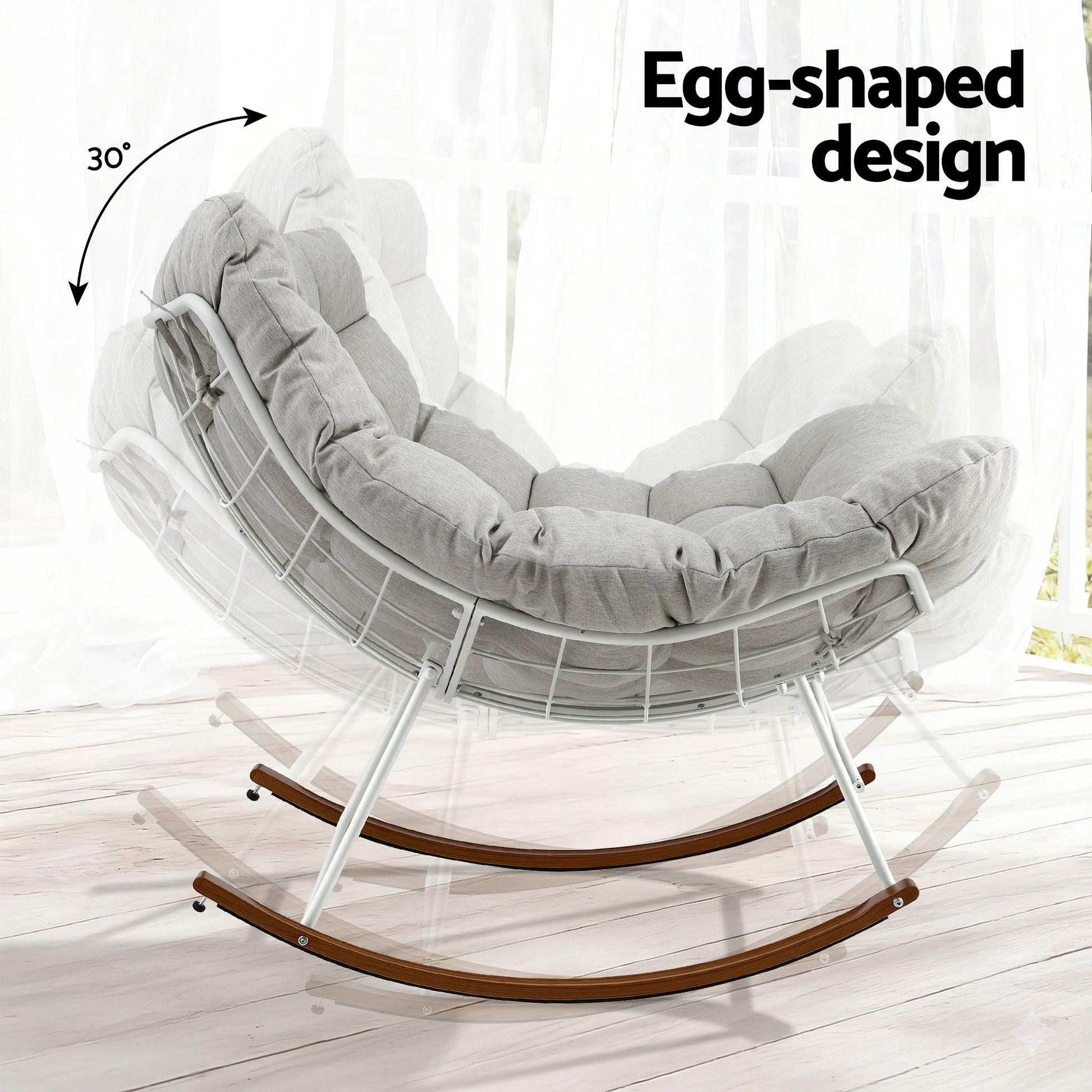 Gardeon Outdoor Rocking Chair Furniture Papasan Recliner Garden Patio Lounge Setting White ODF-ROCK-ST-WH