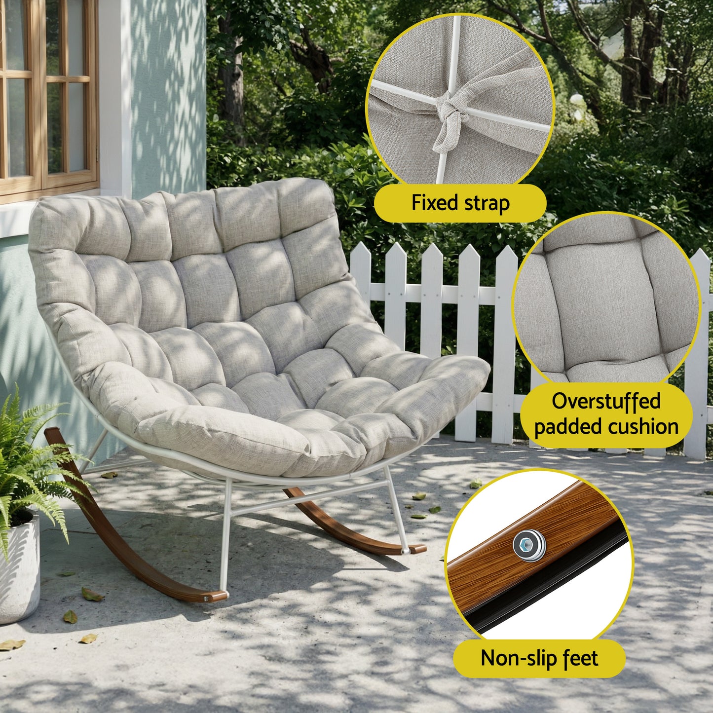 Gardeon Outdoor Rocking Chair Furniture Papasan Recliner Garden Patio Lounge Setting White ODF-ROCK-ST-WH