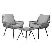 Gardeon 3PC Outdoor Furniture Bistro Set Lounge Setting Chairs Table Patio Grey ODF-ROPE-3PCS-GE