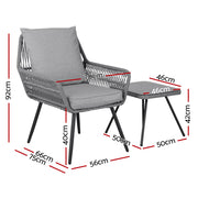 Gardeon 3PC Outdoor Furniture Bistro Set Lounge Setting Chairs Table Patio Grey ODF-ROPE-3PCS-GE